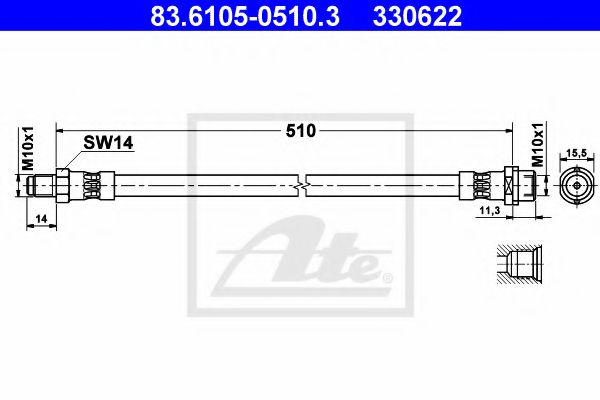 83.6105-0510.3 ATE Гальмівний шланг для Mercedes Sprinter