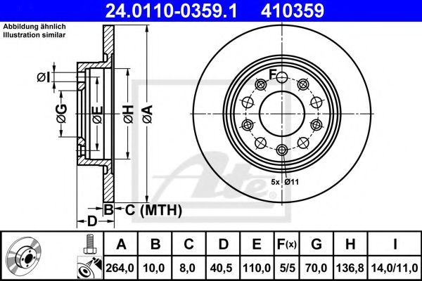 24.0110-0359.1 ATE Гальмівний диск для Alfa Romeo Giulietta