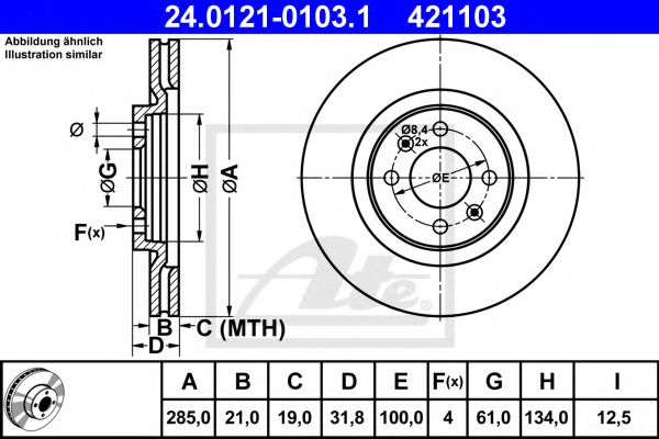 24.0121-0103.1 ATE Тормозной диск для Renault 21