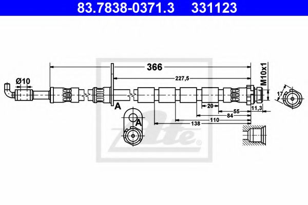 83.7838-0371.3 ATE Тормозной шланг для Ford Fiesta