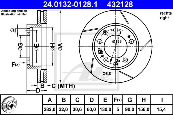 24.0132-0128.1 ATE Тормозной диск для Porsche 928
