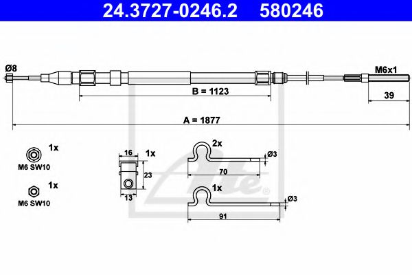 24.3727-0246.2 ATE Трос ручного гальма для BMW 5 Series