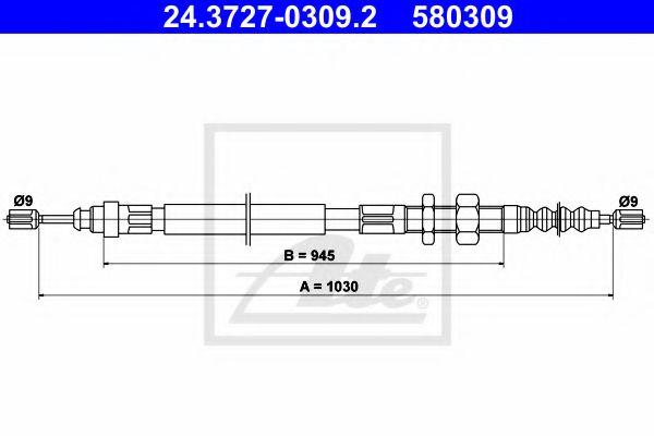 24.3727-0309.2 ATE Трос ручного гальма для Citroen XM