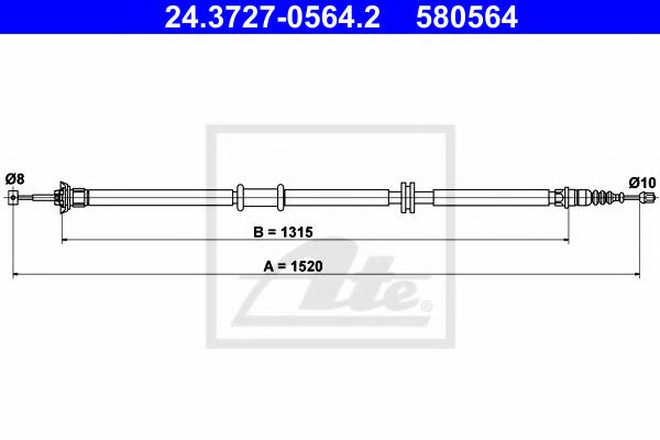 24.3727-0564.2 ATE Трос ручного тормоза для Fiat Linea