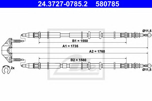 24.3727-0785.2 ATE Трос ручного гальма для Opel Astra