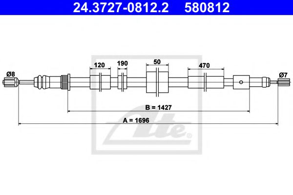 24.3727-0812.2 ATE Трос ручного гальма для Peugeot 306