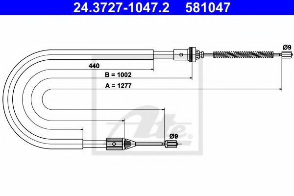 24.3727-1047.2 ATE Трос ручного тормоза для Renault Clio