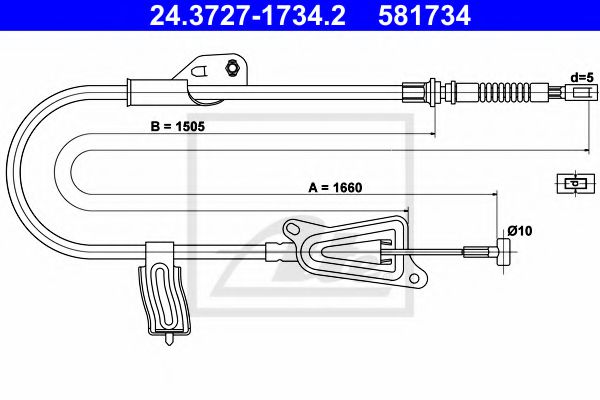 24.3727-1734.2 ATE Трос ручного гальма для Nissan Almera