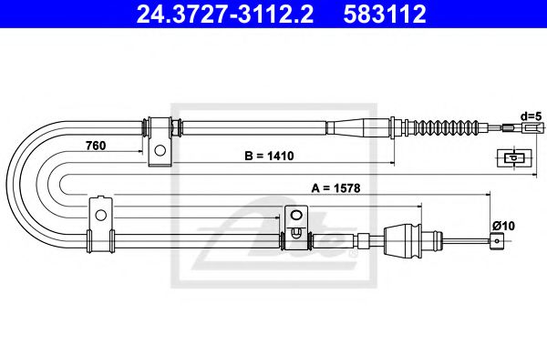 24.3727-3112.2 ATE Трос ручного тормоза для Hyundai Elantra