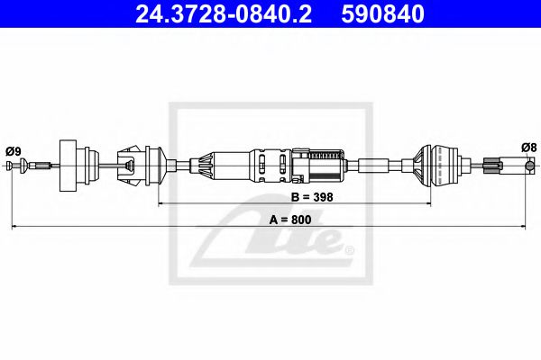 24.3728-0840.2 ATE Трос сцепления для Peugeot 406