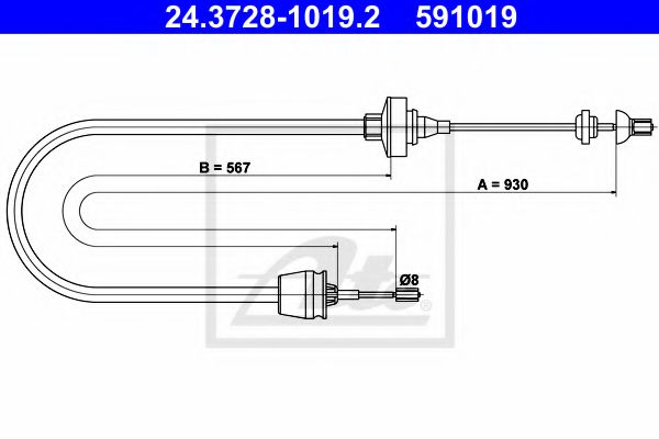 24.3728-1019.2 ATE Трос зчеплення для Renault Twingo