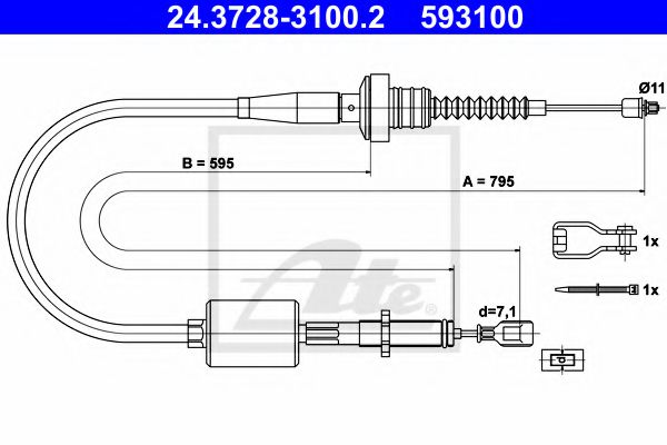 24.3728-3100.2 ATE Трос зчеплення для Hyundai Atos