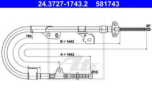 24.3727-1743.2 ATE Трос ручного гальма для Nissan Almera