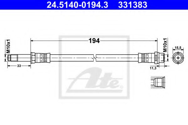 24.5140-0194.3 ATE Гальмівний шланг