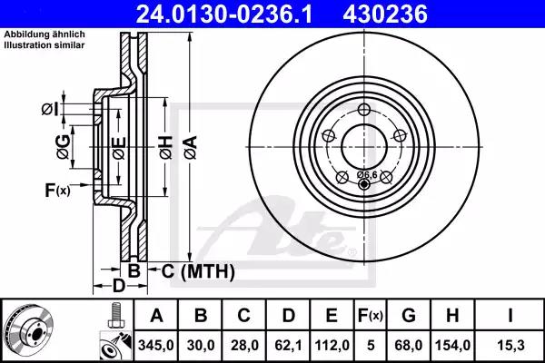 24013002361 ATE Гальмівний диск для Audi A6