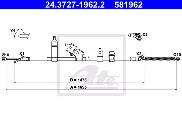 24372719622 ATE Трос ручного тормоза для Toyota Verso