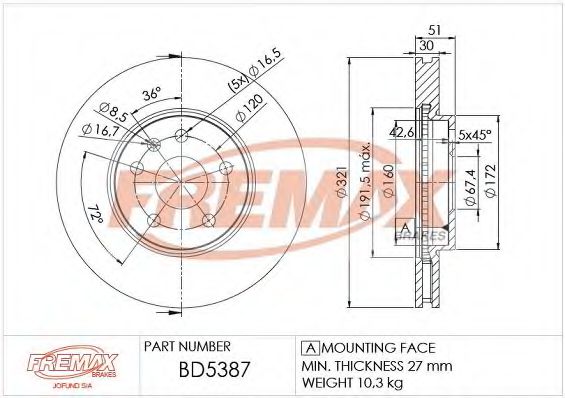 BD-5387 Fremax Тормозной диск