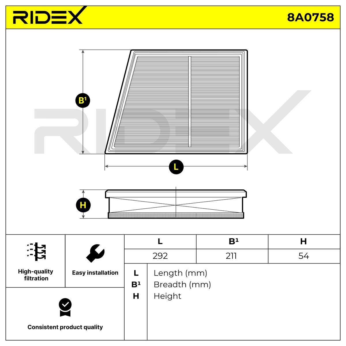 8a0758 RIDEX Воздушный фильтр