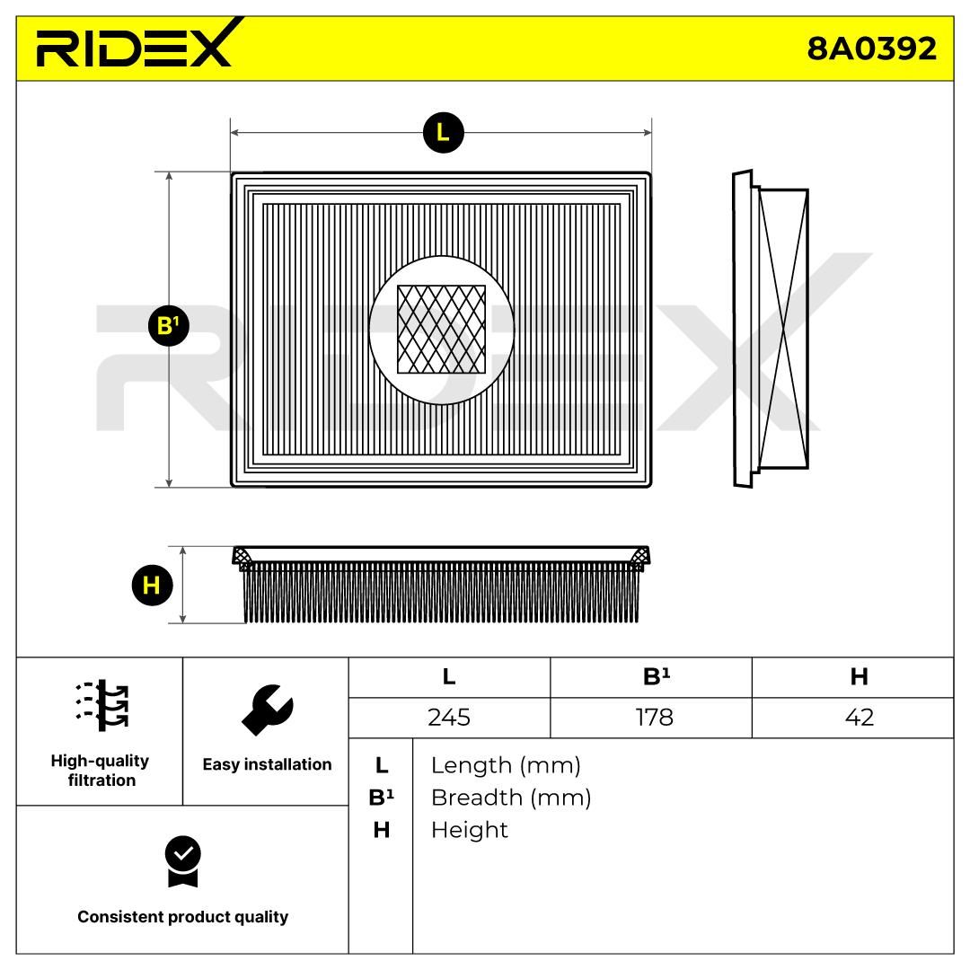 8a0392 RIDEX Повітряний фільтр
