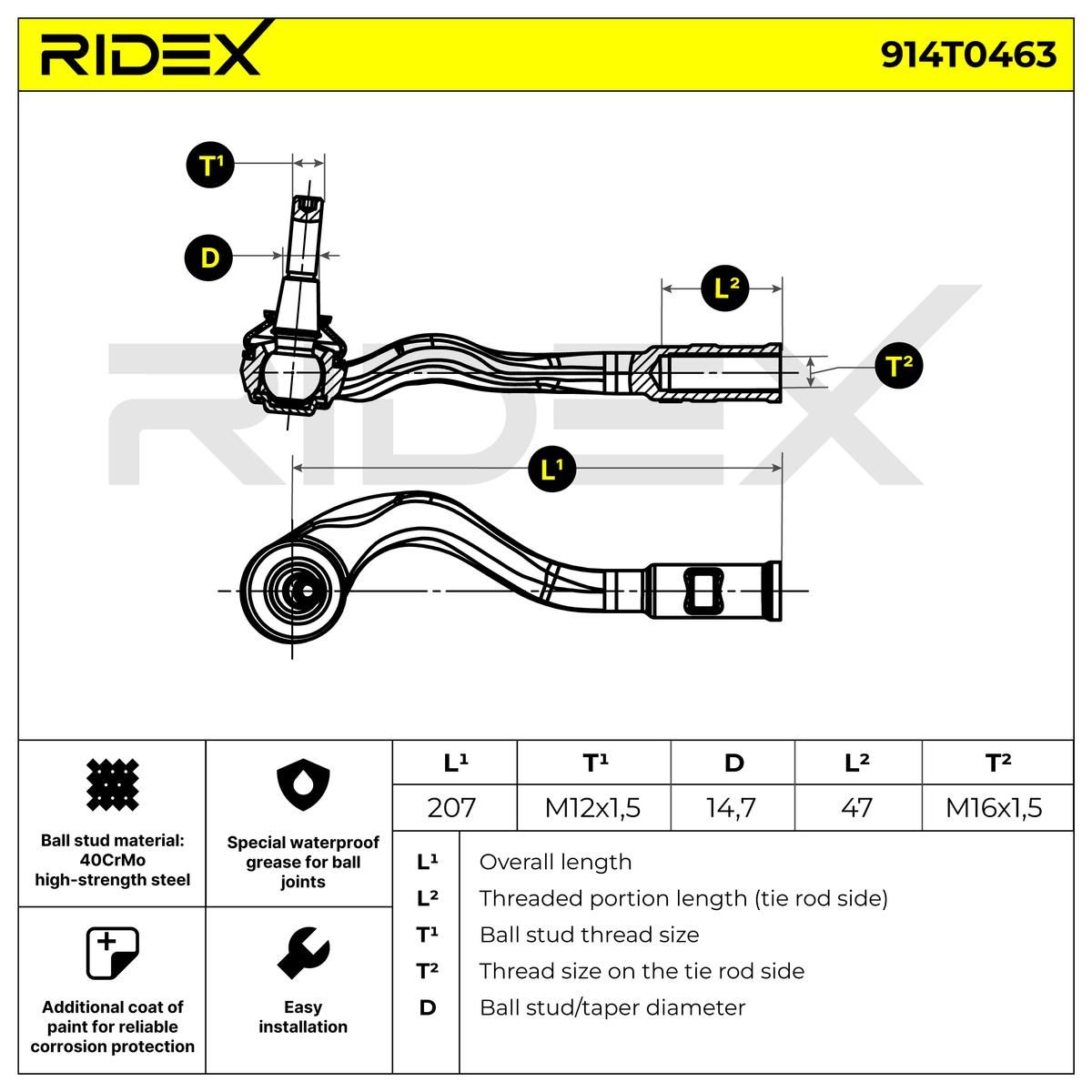 914t0463 RIDEX Наконечник рулевой тяги