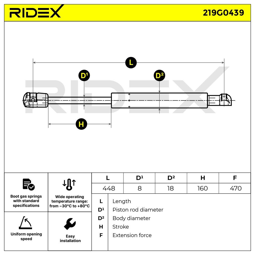 219g0439 RIDEX Газовый упор багажника для Hyundai Atos