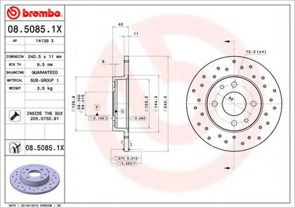 08.5085.1X Brembo Тормозной диск