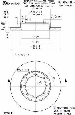 08.A650.10 Brembo Тормозной диск