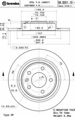 08.B351.11 Brembo Гальмівний диск