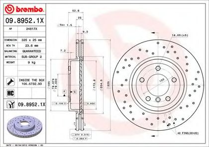 09.8952.1X Brembo Тормозной диск