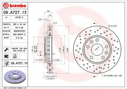 09.A727.1X Brembo Тормозной диск