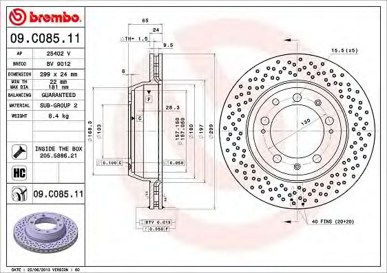 09.C085.11 Brembo Гальмівний диск для Porsche 911