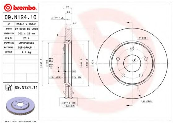09.N124.11 Brembo Гальмівний диск
