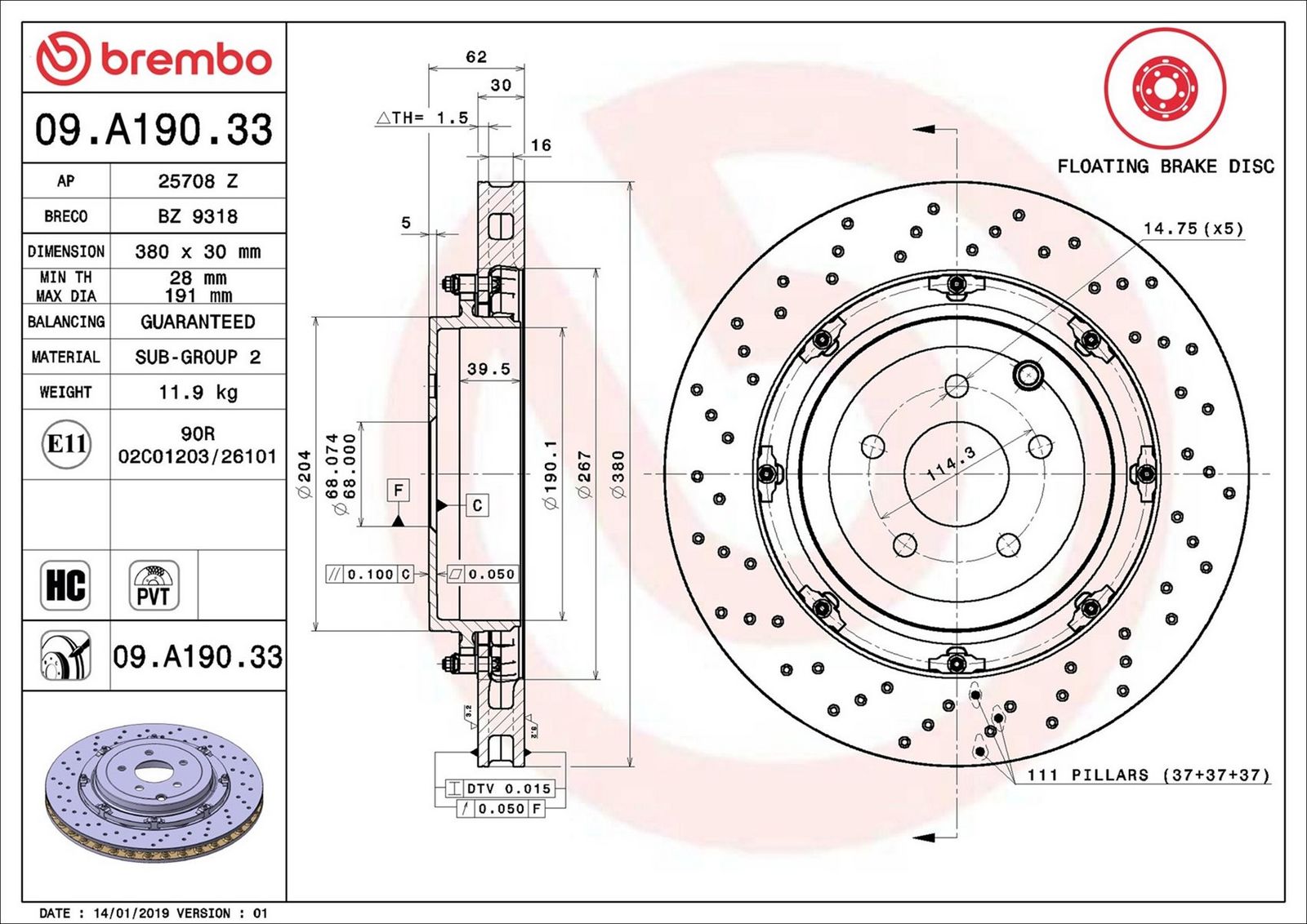 09a19033 Brembo Гальмівний диск для Nissan GT-R