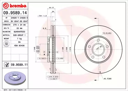 09958911 Brembo Гальмівний диск
