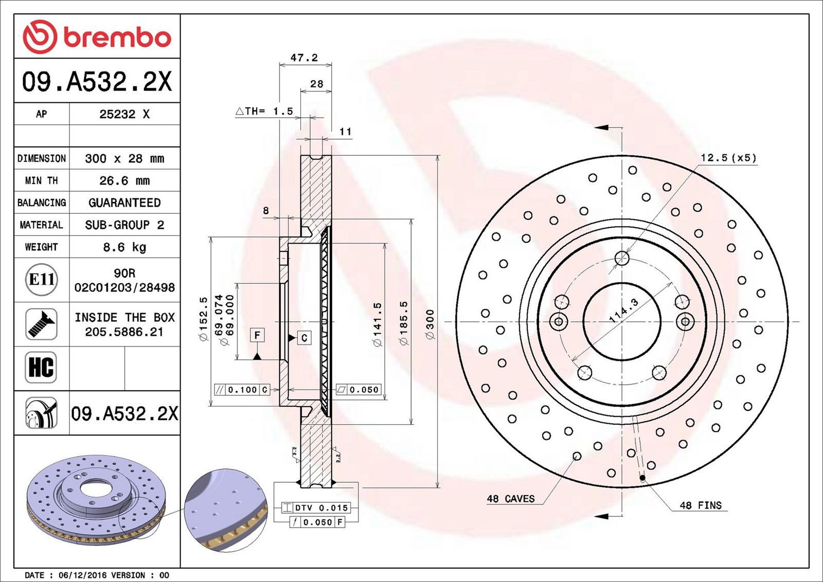 09a5322x Brembo Тормозной диск
