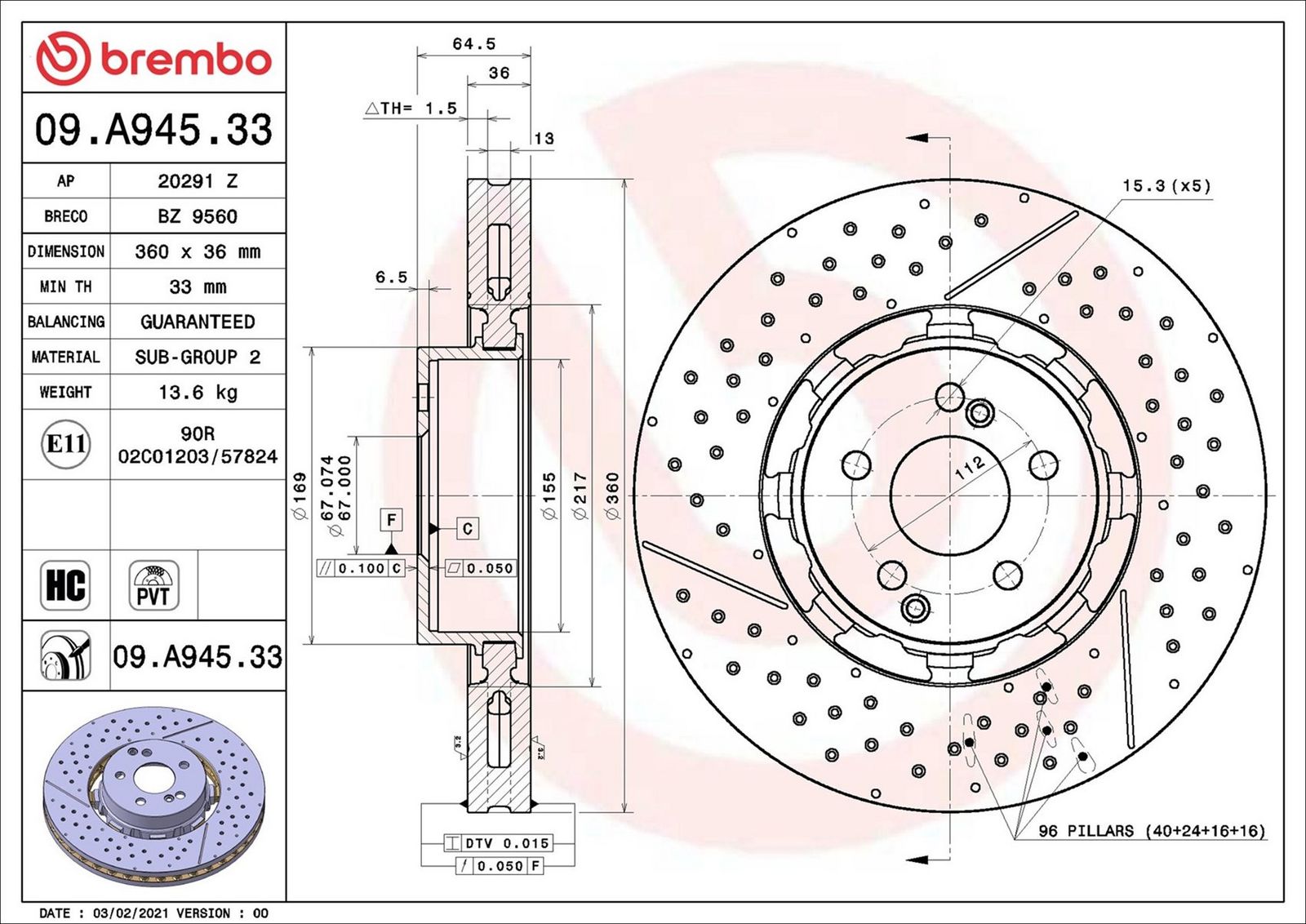 09a94533 Brembo Гальмівний диск