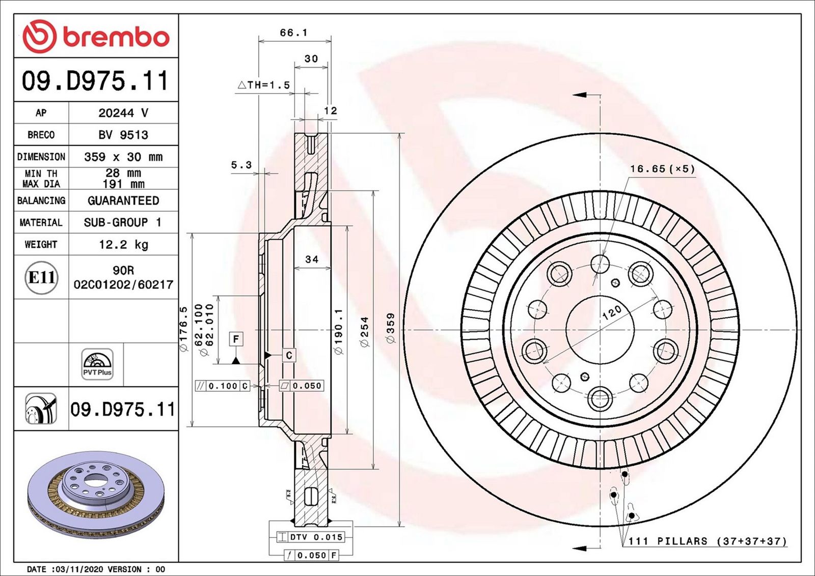 09d97511 Brembo Гальмівний диск для Lexus LC