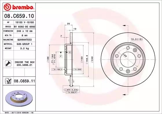 08C65911 Brembo Гальмівний диск для Peugeot 308