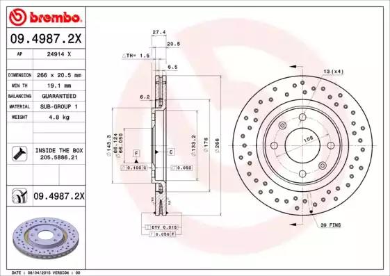 0949872x Brembo Гальмівний диск