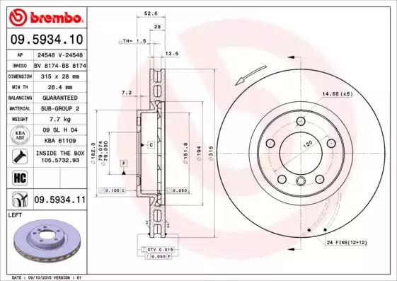 09593411 Brembo Тормозной диск