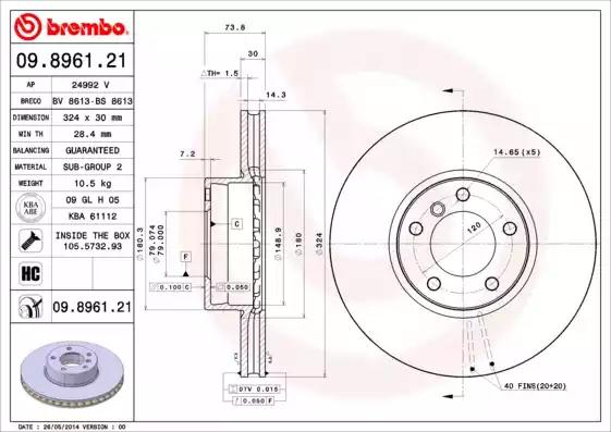 09.8961.21 Brembo Тормозной диск для BMW 5 Series