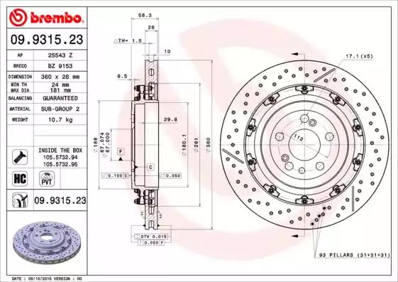 09931523 Brembo Гальмівний диск для Mercedes SL-Class