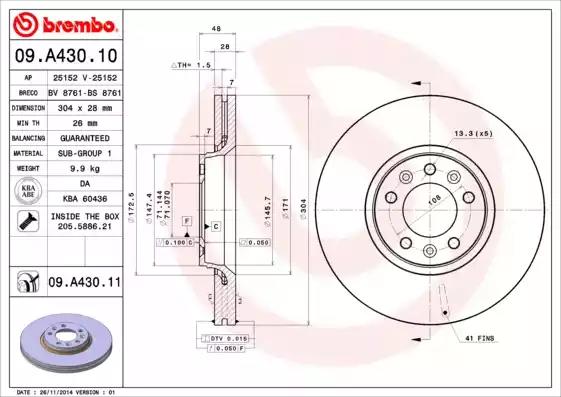09A43011 Brembo Гальмівний диск
