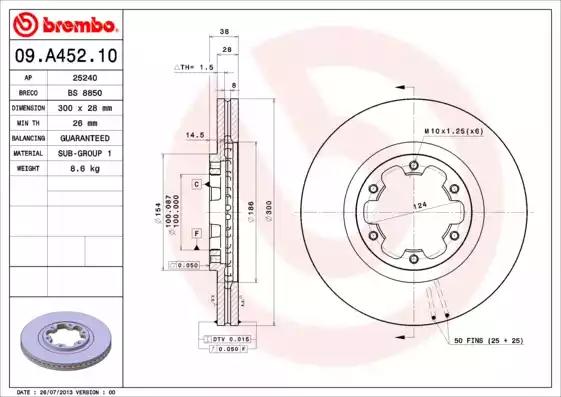 09.A452.10 Brembo Гальмівний диск