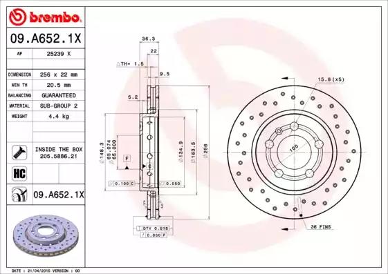 09A6521X Brembo Тормозной диск
