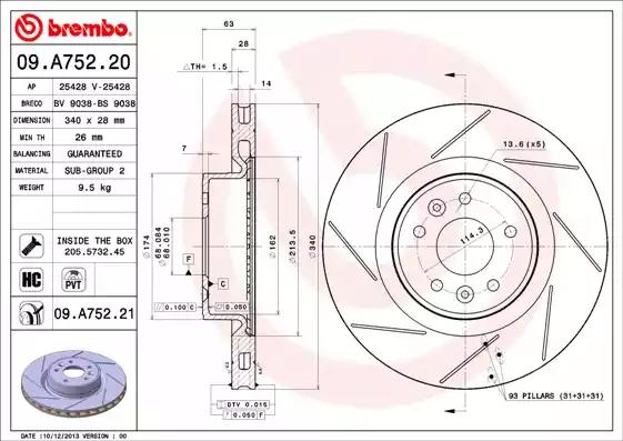 09.A752.21 Brembo Тормозной диск для Renault Megane