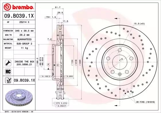 09B0391X Brembo Тормозной диск