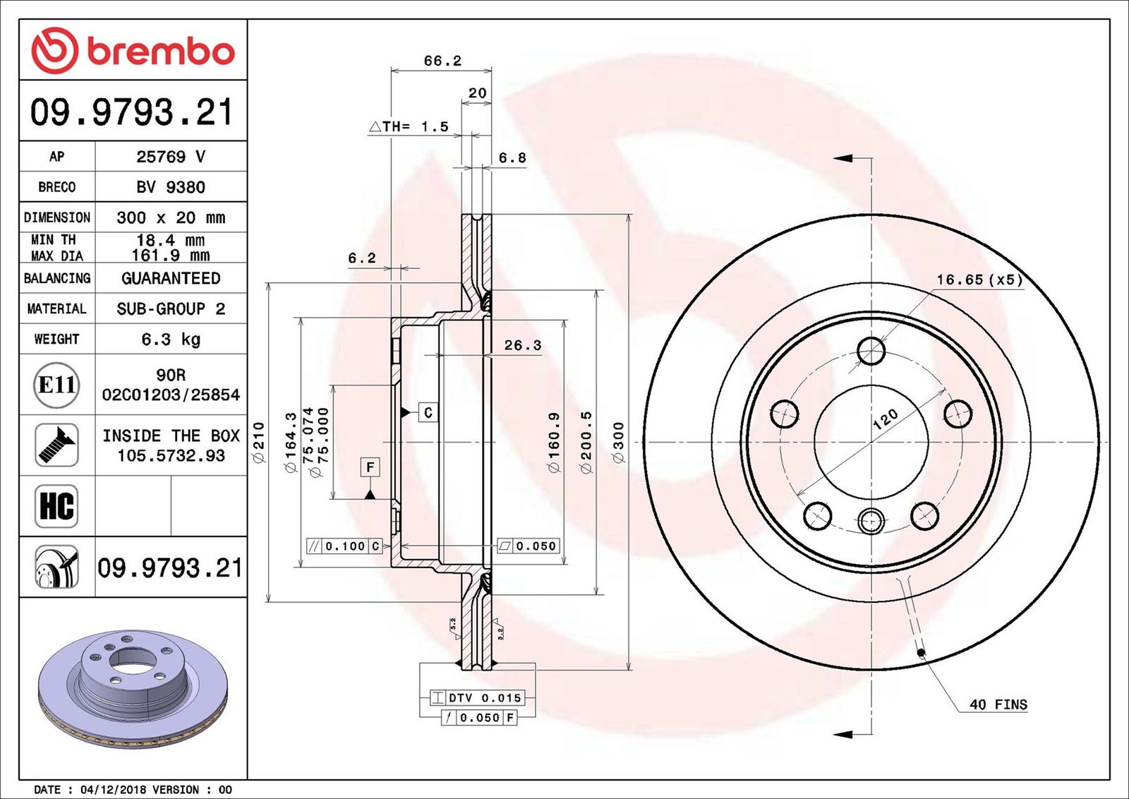 09979321 Brembo Тормозной диск