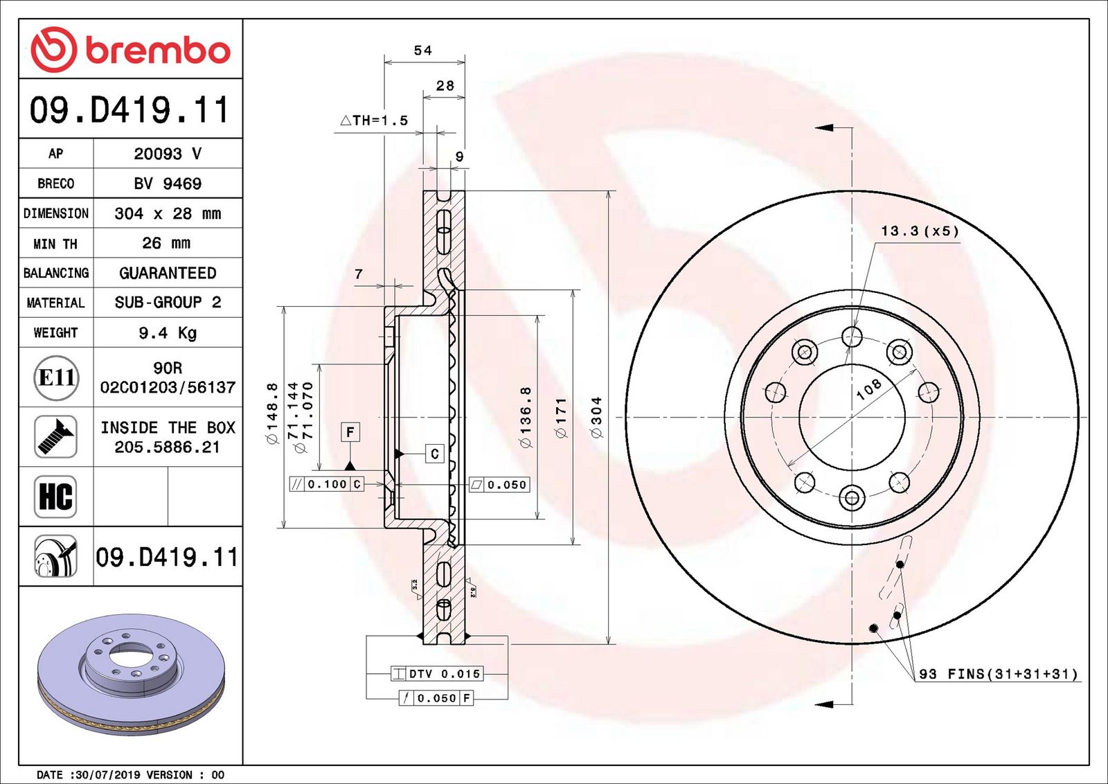 09d41911 Brembo Гальмівний диск
