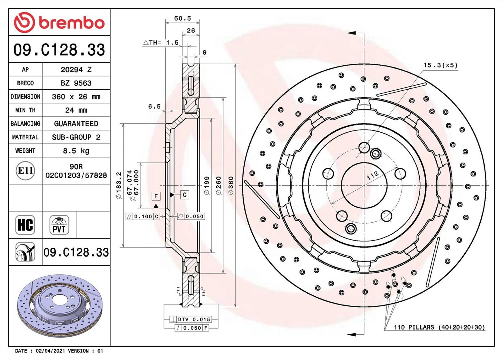 09c12833 Brembo Гальмівний диск